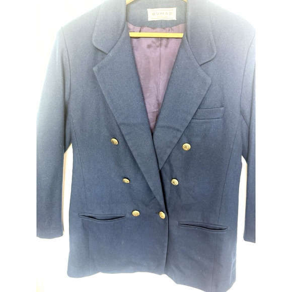 Vintage Dumas Womens Navy Wool Doublebreasted Blazer Size 10 Gold Buttons USA - Picture 3 of 13